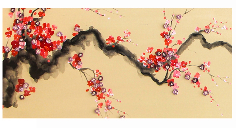 新中式客廳裝飾畫(huà) 臥室原創(chuàng)實(shí)物畫(huà) 玄關(guān)環(huán)保PS框掛畫(huà) 紅梅花兒開(kāi)