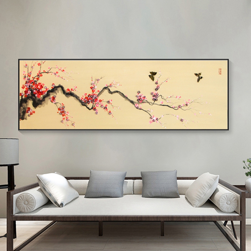 新中式客廳裝飾畫(huà) 臥室原創(chuàng)實(shí)物畫(huà) 玄關(guān)環(huán)保PS框掛畫(huà) 紅梅花兒開(kāi)
